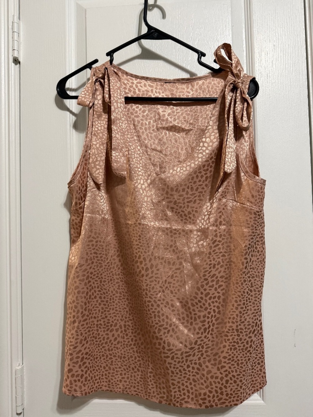Rose Gold Satin Jacquard Tie Shoulder Blouse Like New
